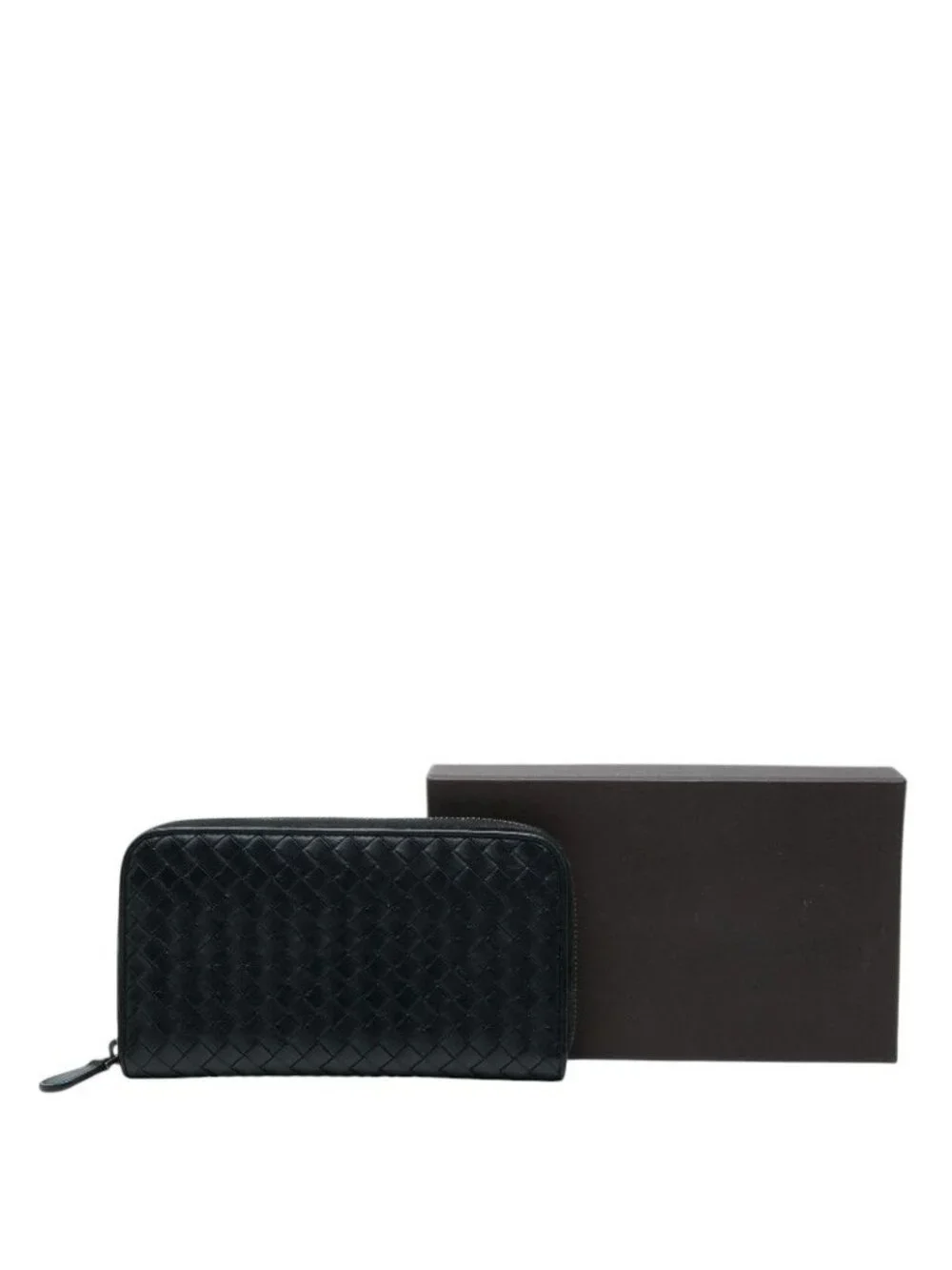 Bottega Veneta Intrecciato Zip Around Wallet Black Leather